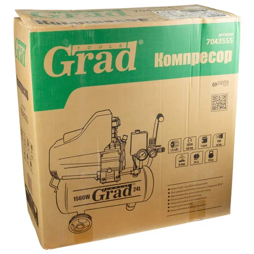 Компрессор GRAD 1.5кВт 198л\мин 24л 7043555 - PRORAB image-6