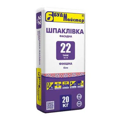 Шпатлевка фасадная БудМастер финиш ТИНК-22 цементная белая 20кг - PRORAB