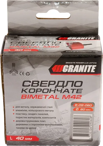 Сверло корончатое биметаллическое GRANITE М42 60мм 6-09-060 - PRORAB image-1