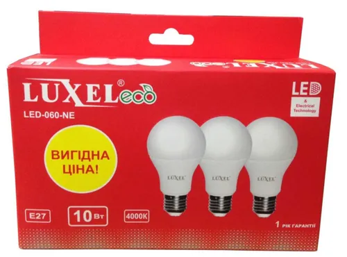 Лампа LED LUXEL Е27 10Вт A-75 4000К 060-NE мультипак 3шт - PRORAB
