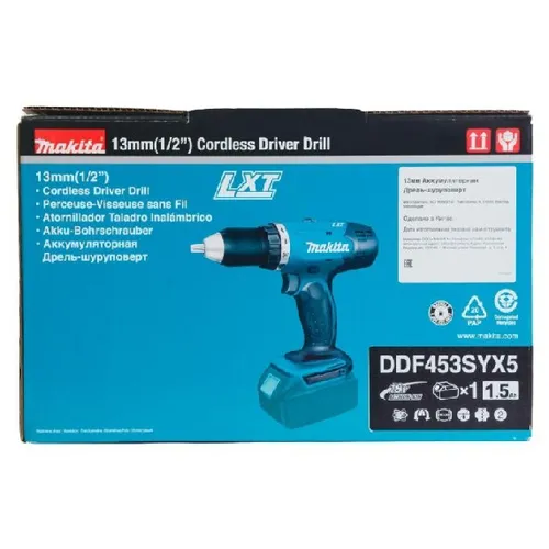 ДРЕЛЬ ШУРУПОВЕРТ (АККУМ) - DDF453SYX5 LXT, 42/27 Нм, 1,5Ач х 1шт, DC18SD, картон (MAKITA) - PRORAB image-3