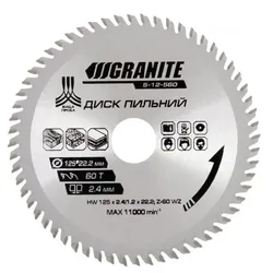 Диск пильный по дереву GRANITE с твердоспл.125*22.2*60Т 1100об/мин. 5-12-560 - PRORAB image-2