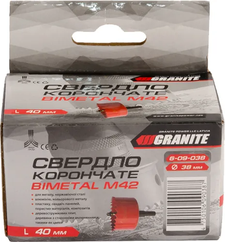 Сверло корончатое биметаллическое GRANITE М42 38мм 6-09-038 - PRORAB image-1