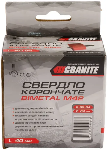 Сверло корончатое биметаллическое GRANITE М42 64мм 6-09-064 - PRORAB image-1