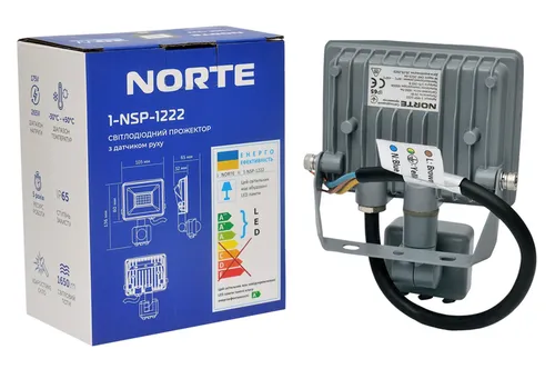 Прожектор NORTE 20W с датчиком движения 6500K 1-NSP-1222 - PRORAB image-1