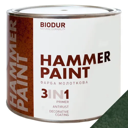 Краска молотковая 3 в 1 BIODUR Hammer Paint 2,1л 107 темно-зеленая - PRORAB