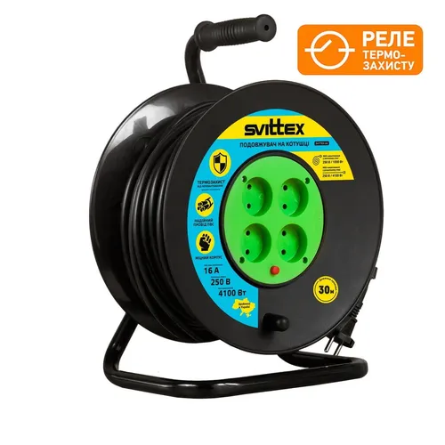 Удлинитель на катушке SVITTEX 2*1,5мм 16А 4100Вт 30м черный SV-005-В - PRORAB image-1