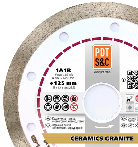 Диск алмазный PDtools CERAMICS GRANITE 125 1.4 10 22.2 - PRORAB image-1