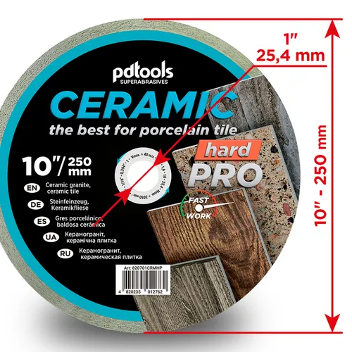 Диск алмазный PDtools CERAMIC HARD PRO 250 1.6 10 25.4 - PRORAB image-2