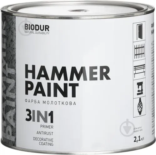Краска молотковая 3 в 1 BIODUR Hammer Paint 2,1л 105 черная - PRORAB image-1