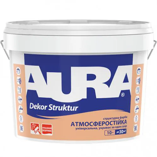 Краска структурная AURA Dekor Struktur 10л белая - PRORAB