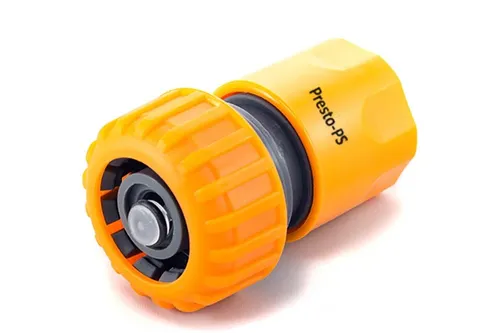 Коннектор Presto-PS аквастоп для шланга пластиковый оранжевый 3/4* 5820 - PRORAB