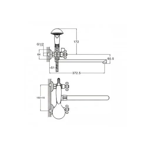 Смеситель WEZER DML7-В827 ванна хром - PRORAB image-1