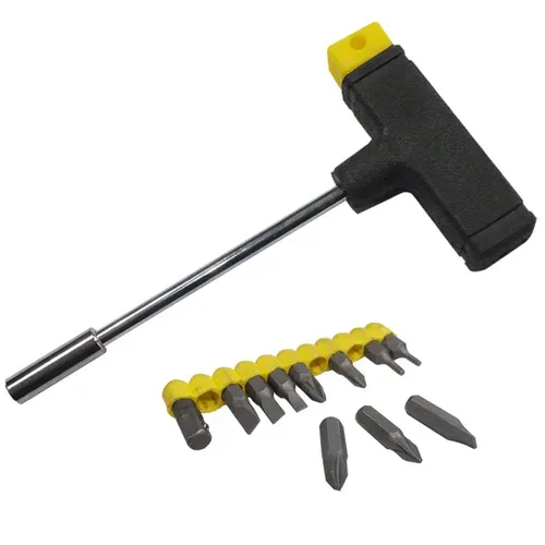 Набор 11в1 (Т-образная отвертка с битами SL4-7x25; PH1x25; PH2x25; PZ1x25; PZ2x25; T10x25; T15x25) Сталь - PRORAB