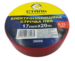 Изоляционная лента СТАЛЬ ПВХ 0,15*17мм 20м красная 38008 - PRORAB image-1