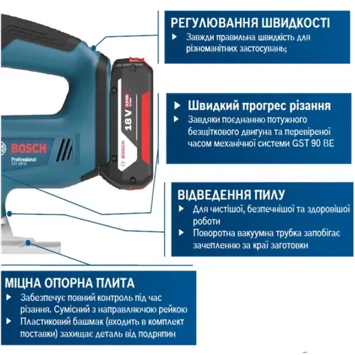 Акумуляторний лобзик Bosch Professional GST 185-LI (18 В, 4 А*год, 3500 об./хв) (06015B3023) - PRORAB image-3