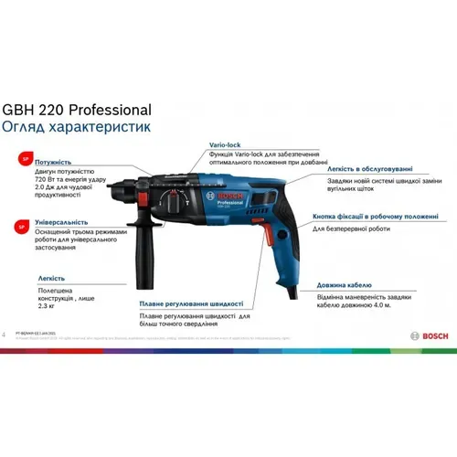 Перфоратор Bosch GBH 220 Professional (0.72 кВт, 2 Дж) (06112A6020) - PRORAB image-9