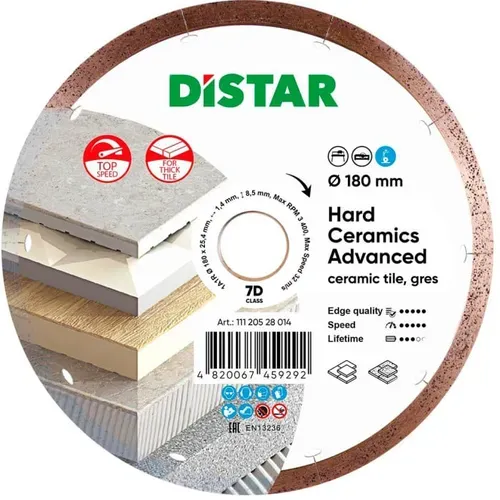 Диск алмазний відрізний DiStar HARD CERAMICS ADVANCED (180x1.4x25.4 мм) (11120528014) - PRORAB