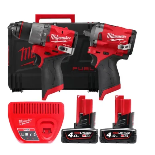 Акумуляторний ударний дриль-шуруповерт Milwaukee M12 FPD2-402X + Акумуляторний гайковерт Milwaukee M12 FIWF12 (12 В, 2х4 А*год) (4933492512) - PRORAB