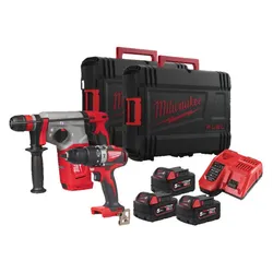 Акумуляторний дриль-шуруповерт Milwaukee M18 BLDD2-0X + перфоратор Milwaukee M18 BLHX-502X (18 В, 3х5 А*год) (4933492649) - PRORAB