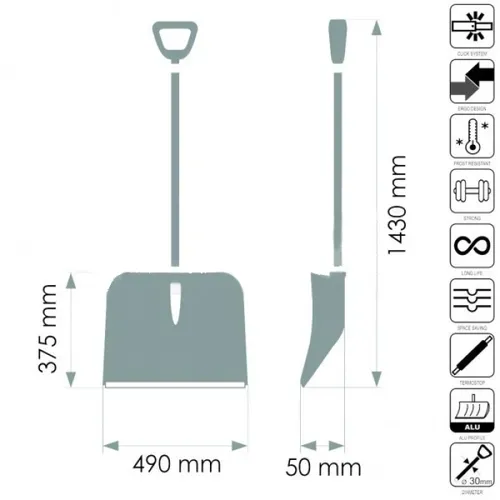 Лопата для чищення снігу MAAN 5648 (490х30х375/1430 мм) - PRORAB image-1