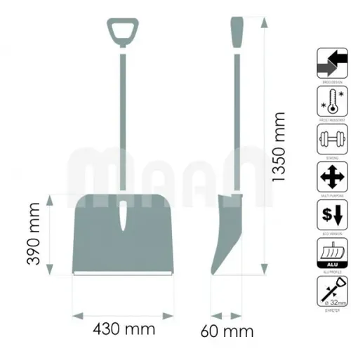 Лопата для прибирання снігу MAAN 5650 без тримача (430х60х390 мм) - PRORAB image-4