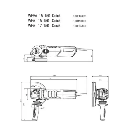 Кутова шліфмашина Metabo WEA 17-150 Quick (1.7 кВт, 150 мм) (600535000) - PRORAB image-7