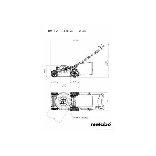 Акумуляторна газонокосарка Metabo RM 36-18 LTX BL 46 (2х18 В, 2х5.2 А*год, 460 мм) (601606650) - PRORAB image-4