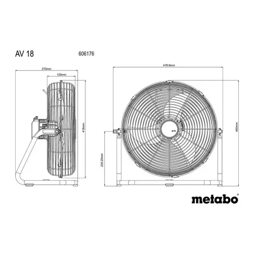 Акумуляторний вентилятор Metabo AV 18 (18 В, без АКБ, 355 мм) (606176850) - PRORAB image-2