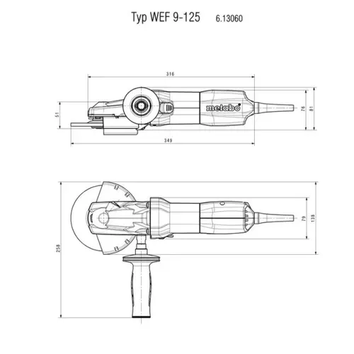 Болгарка з плоским редуктором Metabo WEF 9-125 Quick (0.91 кВт, 125 мм) (613060000) - PRORAB image-7