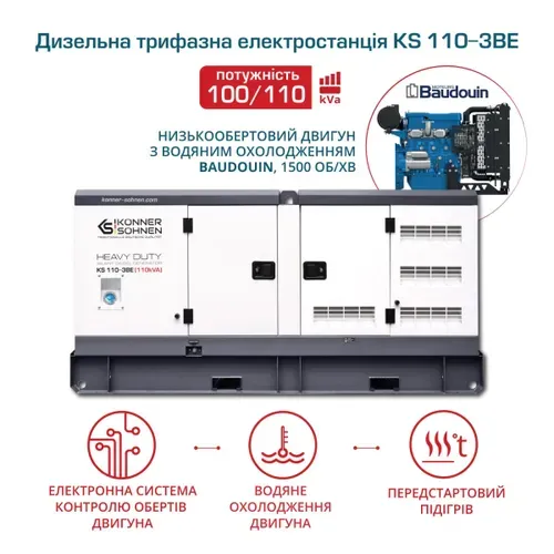 Дизельна трифазна електростанція Konner&Sohnen KS 110-3BE (110 кВА, ~3ф, 400 В, є вихід під ATS) - PRORAB image-3