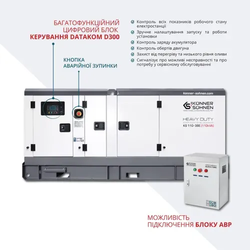 Дизельна трифазна електростанція Konner&Sohnen KS 110-3BE (110 кВА, ~3ф, 400 В, є вихід під ATS) - PRORAB image-5