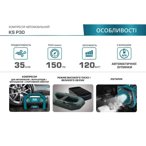 Автомобільний компресор Konner & Sohnen KS P30 (12 / 220 В, 35 л/хв) - PRORAB image-5