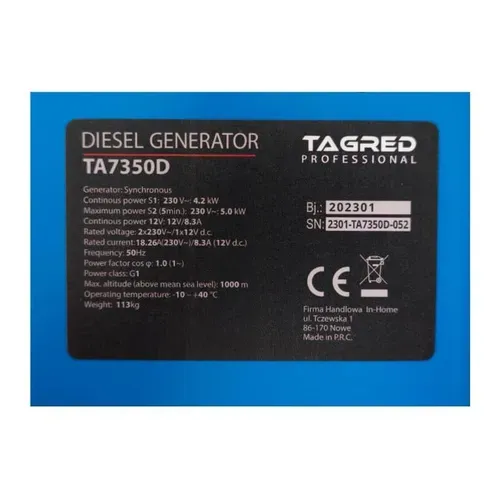 Генератор дизельний TAGRED TA7350D + олива (5 кВт) - PRORAB image-4