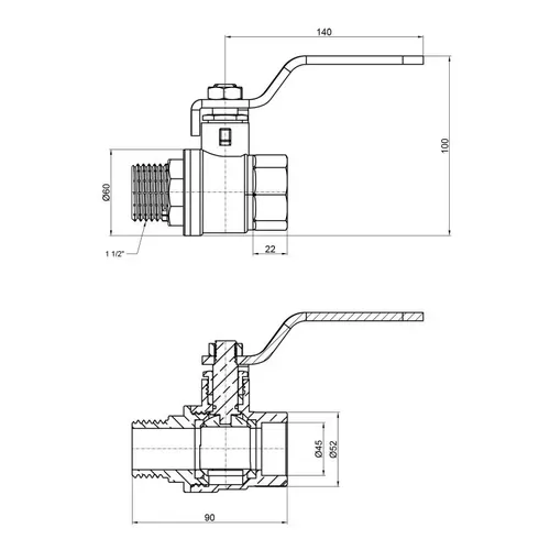 Кран шаровой SD Plus 1" 1/2 ВН для воды (рычаг) SD605W40 - PRORAB image-1