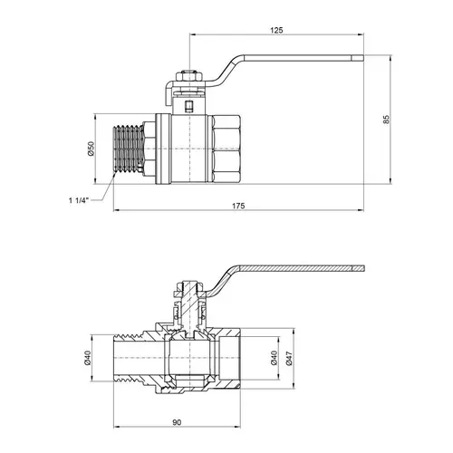 Кран шаровой SD Plus 1" 1/4 ВН для воды (рычаг) SD605W32 - PRORAB image-1