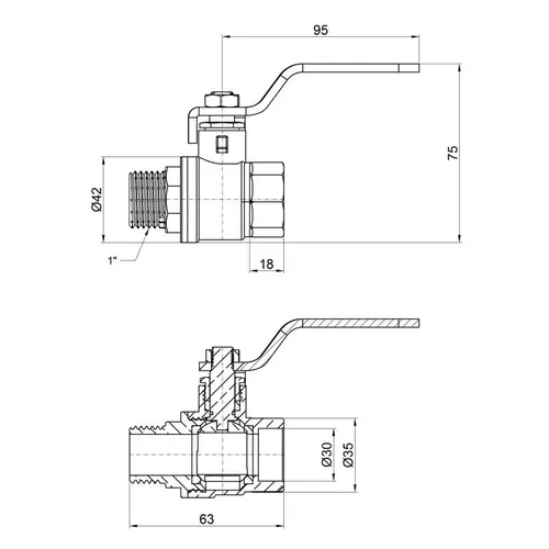 Кран шаровой SD Plus 1" ВН для воды (рычаг) SD605W25 - PRORAB image-1