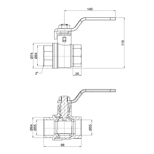 Кран шаровой SD Plus 2" ВР для воды (рычаг) SD600W50 - PRORAB image-1