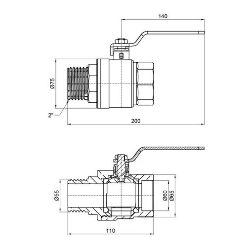 Кран шаровой SD Plus 2" ВН для воды (рычаг) SD605W50 - PRORAB image-1