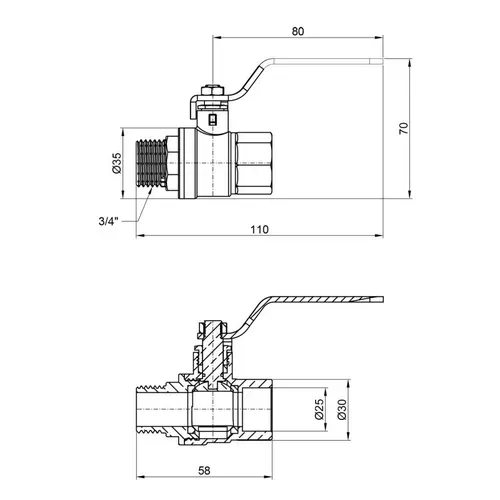 Кран шаровой SD Plus 3/4" ВН для воды (рычаг) SD605W20 - PRORAB image-1