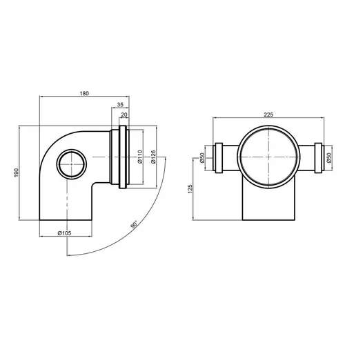 Колено канализационное TA Sewage 50х110х50х110, 90° - PRORAB image-1