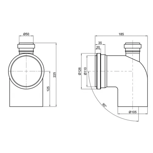 Колено канализационное с отводом TA Sewage 50х110х110, 90° (вверх) - PRORAB image-1