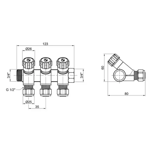 Коллектор SD Plus 3/4" 3 выхода SD230W3 - PRORAB image-1