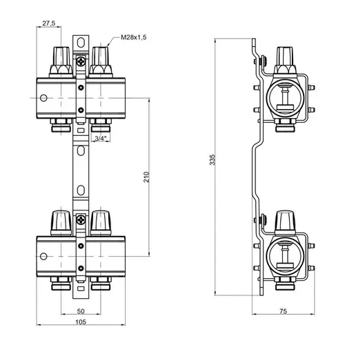 Коллектор Icma 1" 2 выхода, без расходомера №K005 - PRORAB image-1