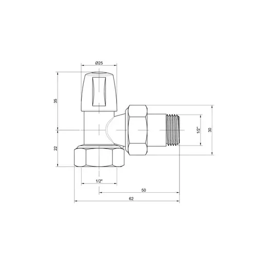 Кран радиаторный Icma 1/2" угловой без ручки №805 - PRORAB image-1
