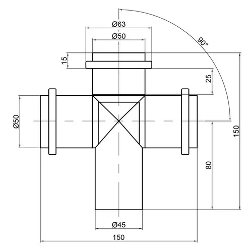 Крестовина канализационная TA Sewage 50, 90° - PRORAB image-1