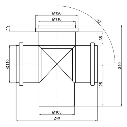 Крестовина канализационная TA Sewage 110, 90° - PRORAB image-1