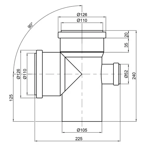 Крестовина канализационная TA Sewage 110х110х110х50, 90° - PRORAB image-1