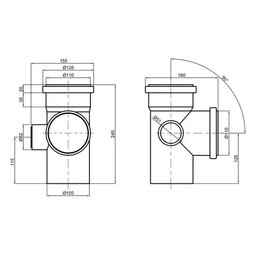 Крестовина канализационная TA Sewage 110х110х110х50, 90° (левая) - PRORAB image-1