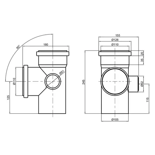 Крестовина канализационная TA Sewage 110х110х110х50, 90° (правая) - PRORAB image-1